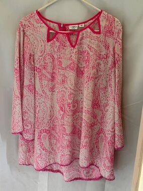 Cato Pink Paisley Keyhole Tunic Blouse